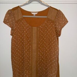 LC Lauren Conrad Brown Pleated Cap Sleeve Blouse
